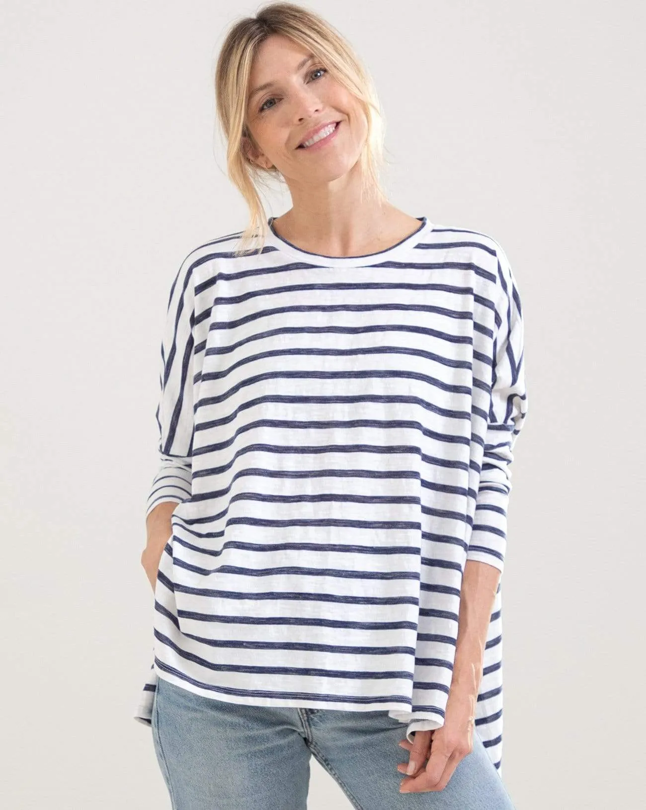 Mersea Catalina Slub Tee White/Navy Stripe