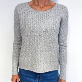 Mist Grey Cable Cashmere Crew Neck Jumper Medium