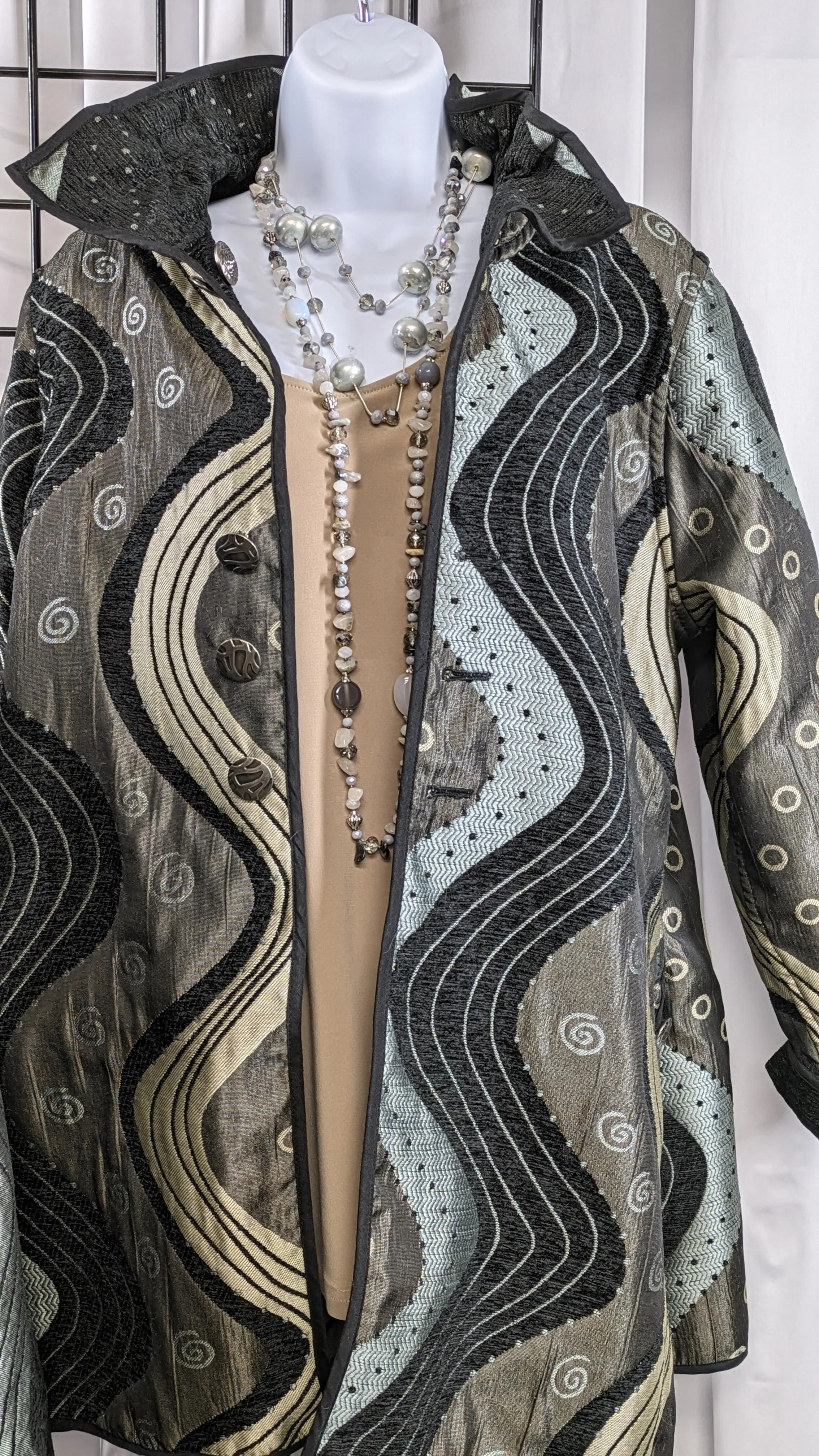 Modern Print Woman's Reversible Jacket Black and Gray Travel Ready
