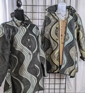 Modern Print Woman's Reversible Jacket Black and Gray Travel Ready