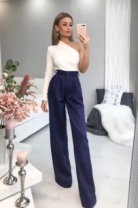 Navy High Waist Fitted Palazzo Pants