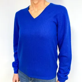 New Bright Royal Blue Cashmere V-Neck Jumper Medium