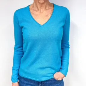 New Turquoise Green Cashmere V-Neck Jumper Medium