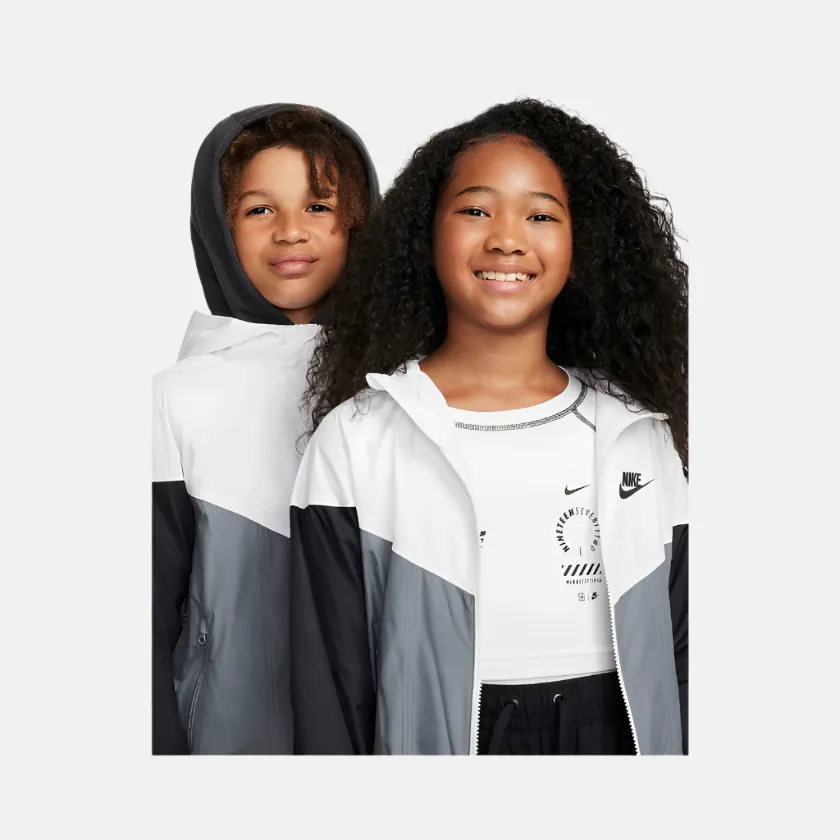 Nike Sportswear Windrunner Older Kid's Hooded Repel Jacket -White/Smoke Grey/Black/Black