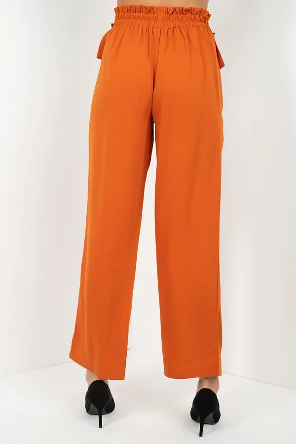 Orange High Waist Paperbag Wide Pants