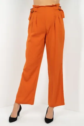 Orange High Waist Paperbag Wide Pants