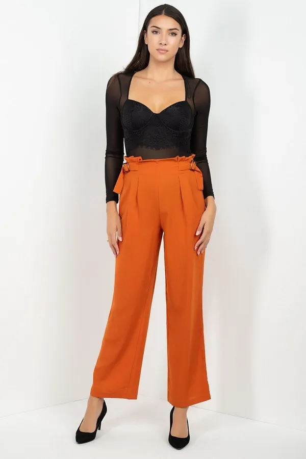 Orange High Waist Paperbag Wide Pants