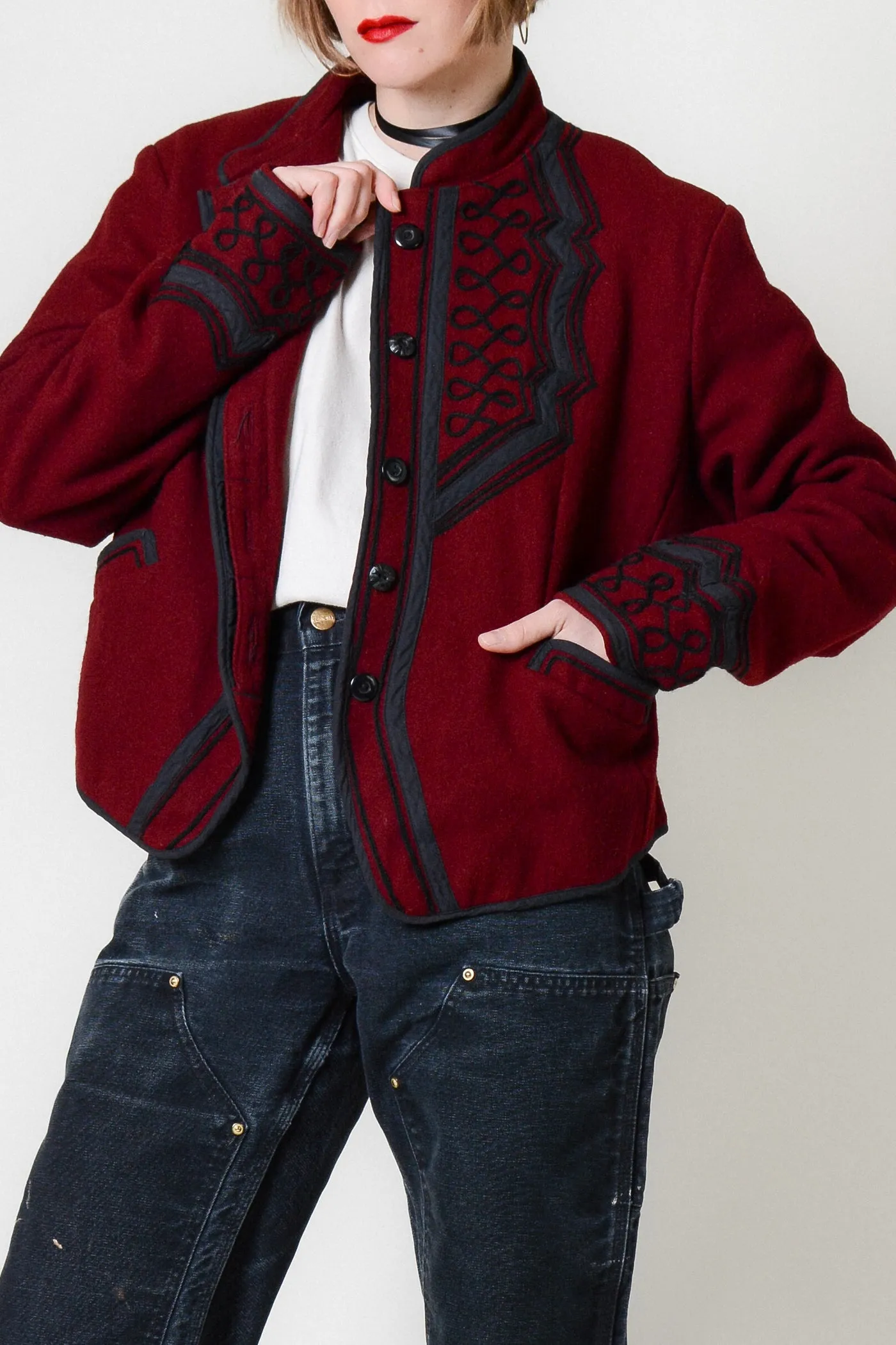Oxblood Guatemalan Folk Art Wool Jacket