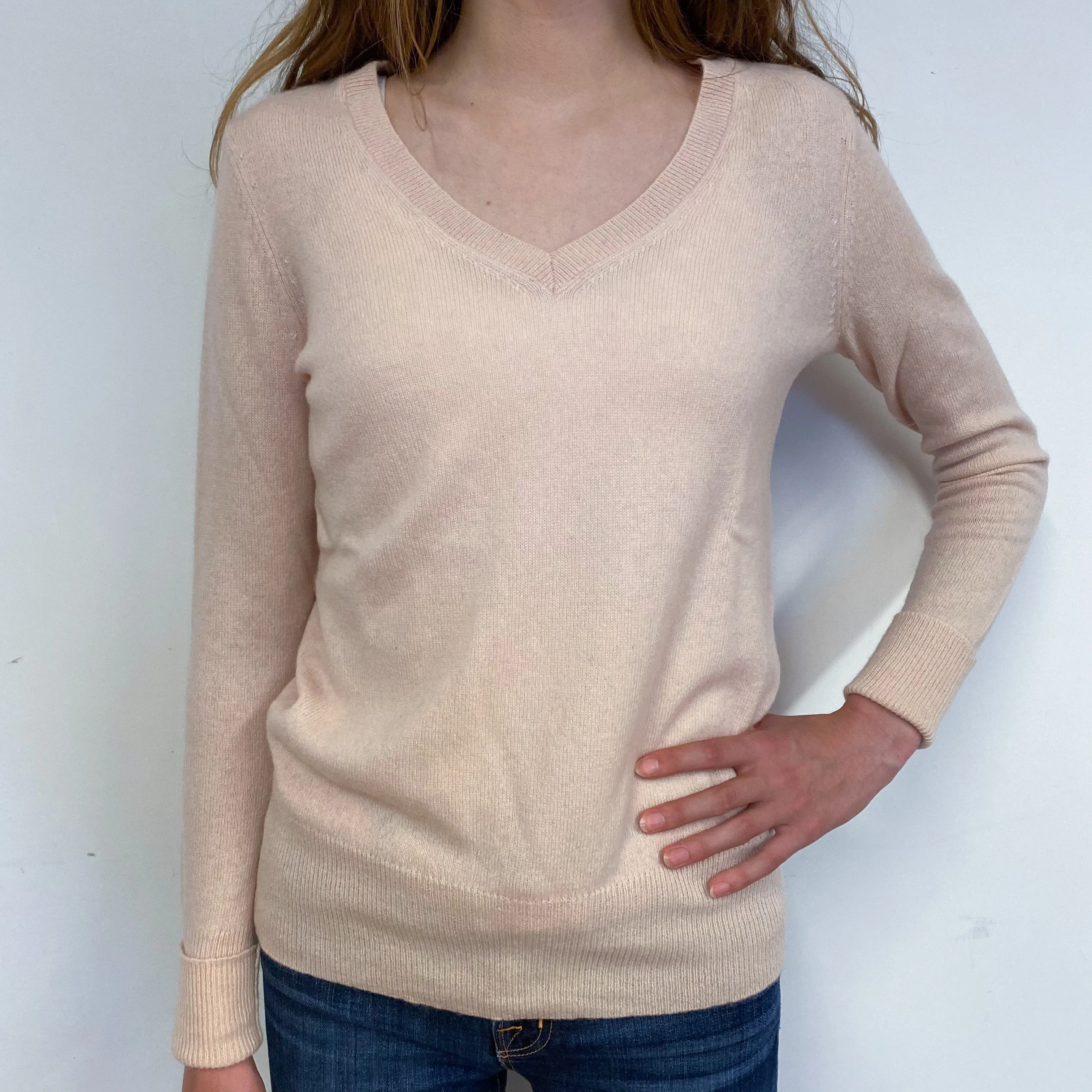 Palest Pink Heart Detailed V Neck Jumper Extra Small