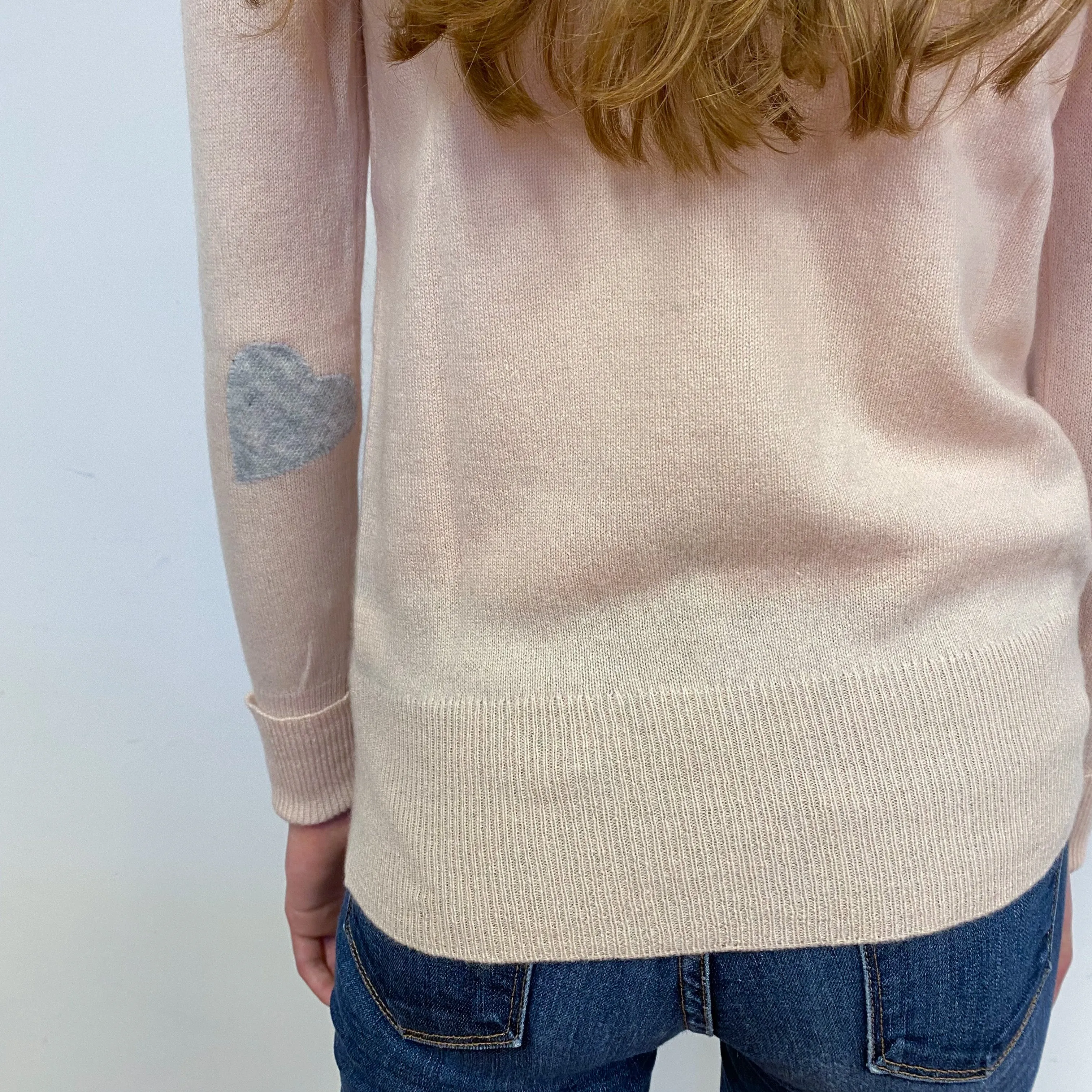 Palest Pink Heart Detailed V Neck Jumper Extra Small