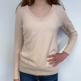 Palest Pink Heart Detailed V Neck Jumper Extra Small