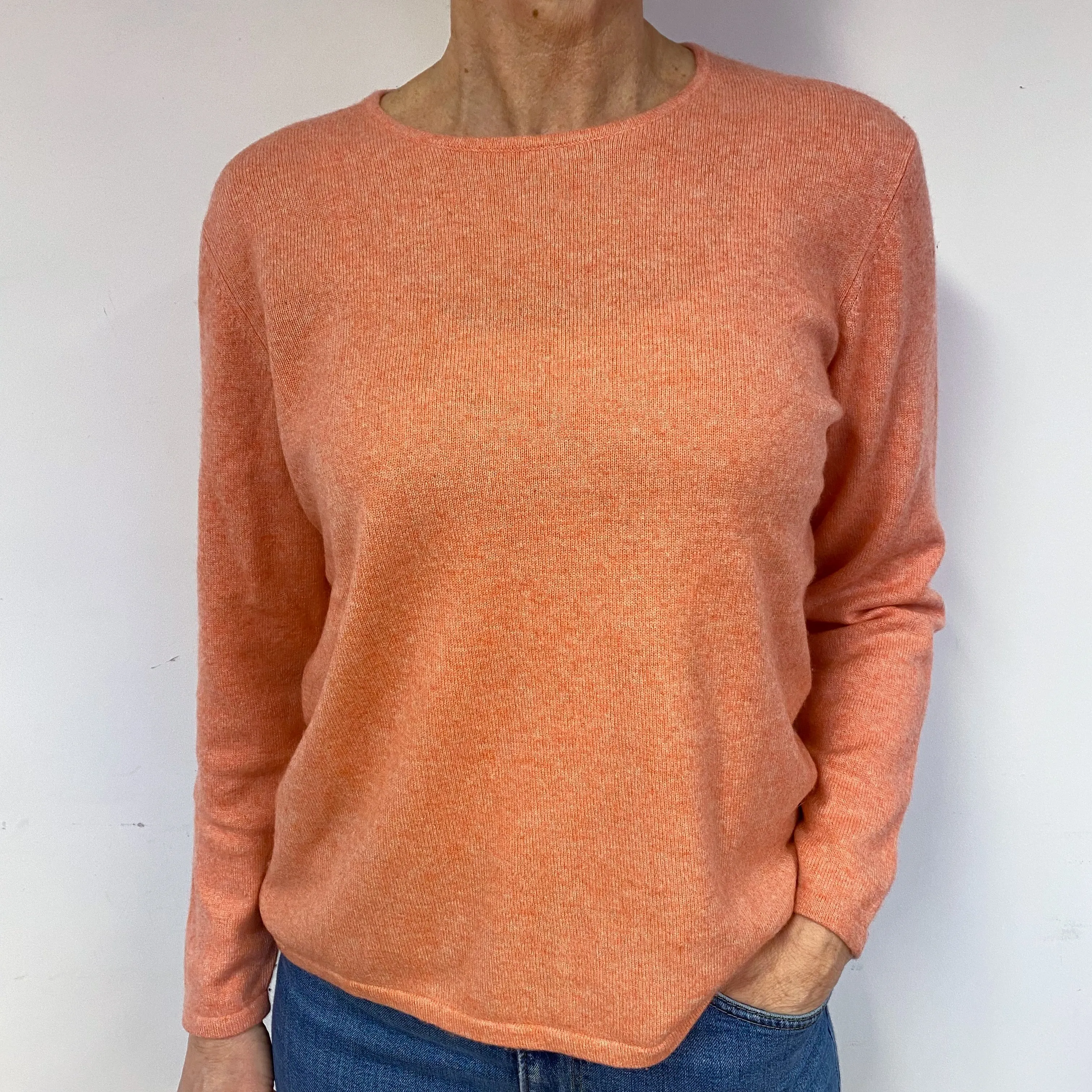 Peach Orange Cashmere Crew Neck Jumper Medium