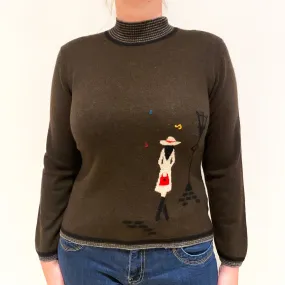 Peppercorn Brown Lady Motif Cashmere Turtle Neck Jumper Large