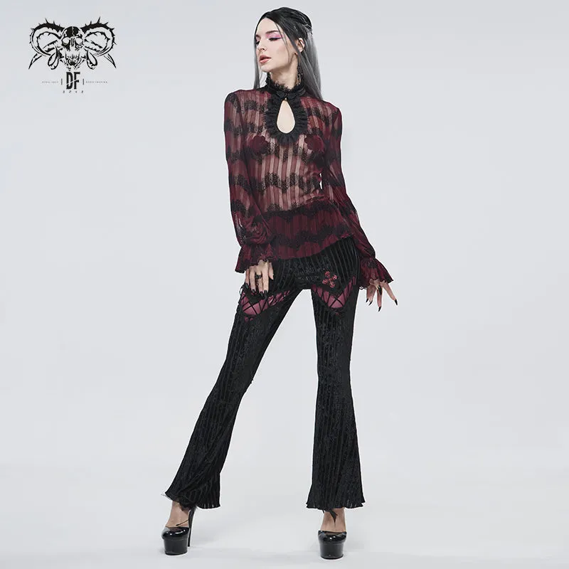 PT149 Striped flocked flared pants