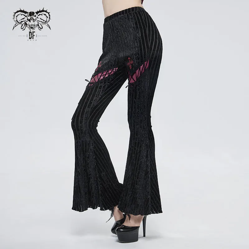 PT149 Striped flocked flared pants