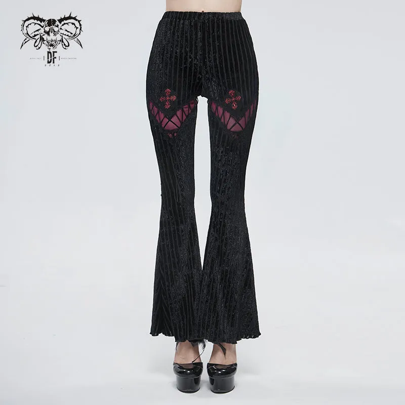 PT149 Striped flocked flared pants