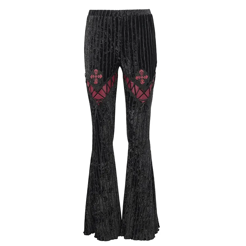 PT149 Striped flocked flared pants
