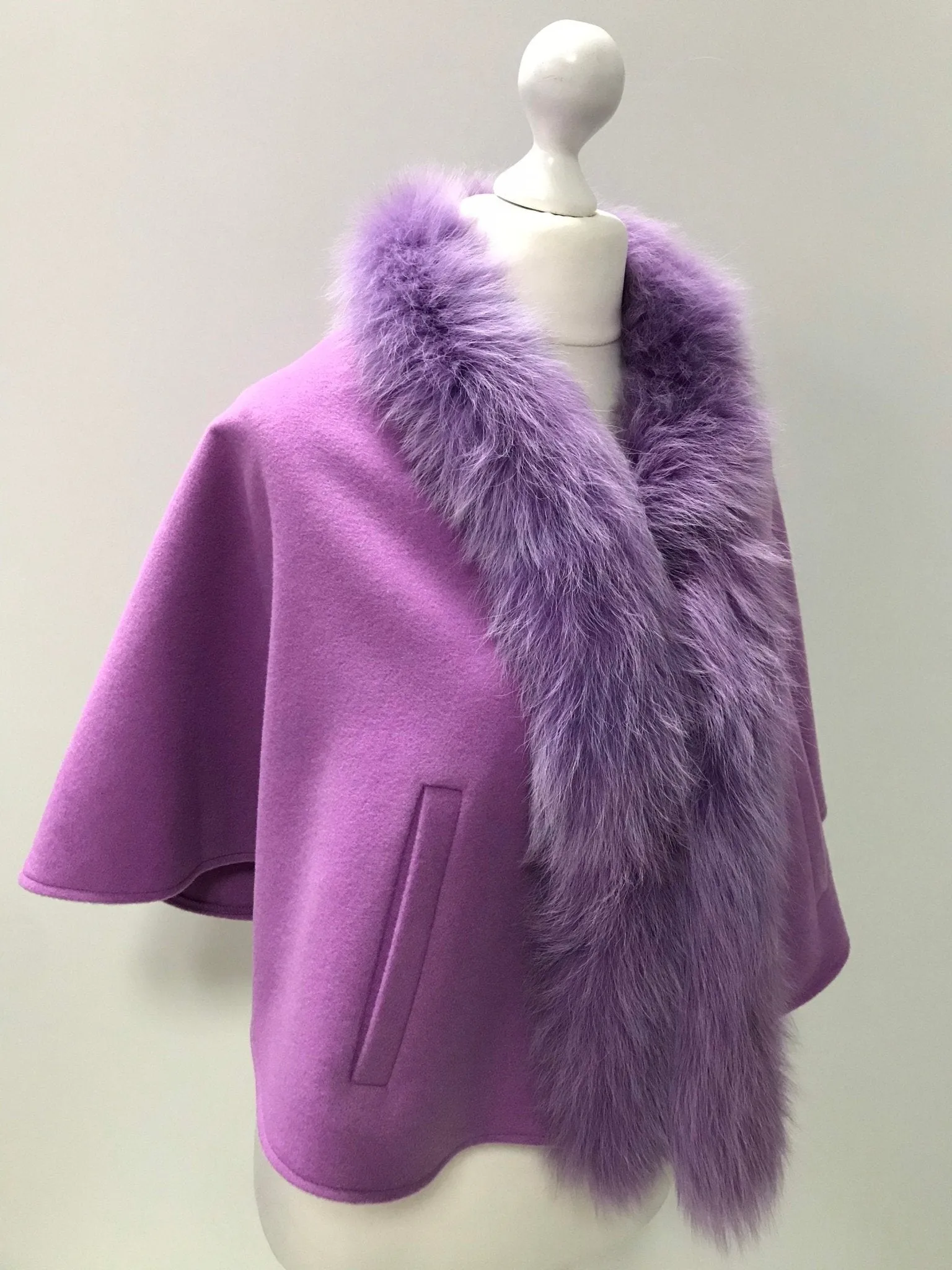 Purple Women Coat Cape Trim Fox Fur, Women's Poncho Jacket  Elegant coat