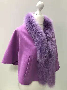 Purple Women Coat Cape Trim Fox Fur, Women's Poncho Jacket  Elegant coat