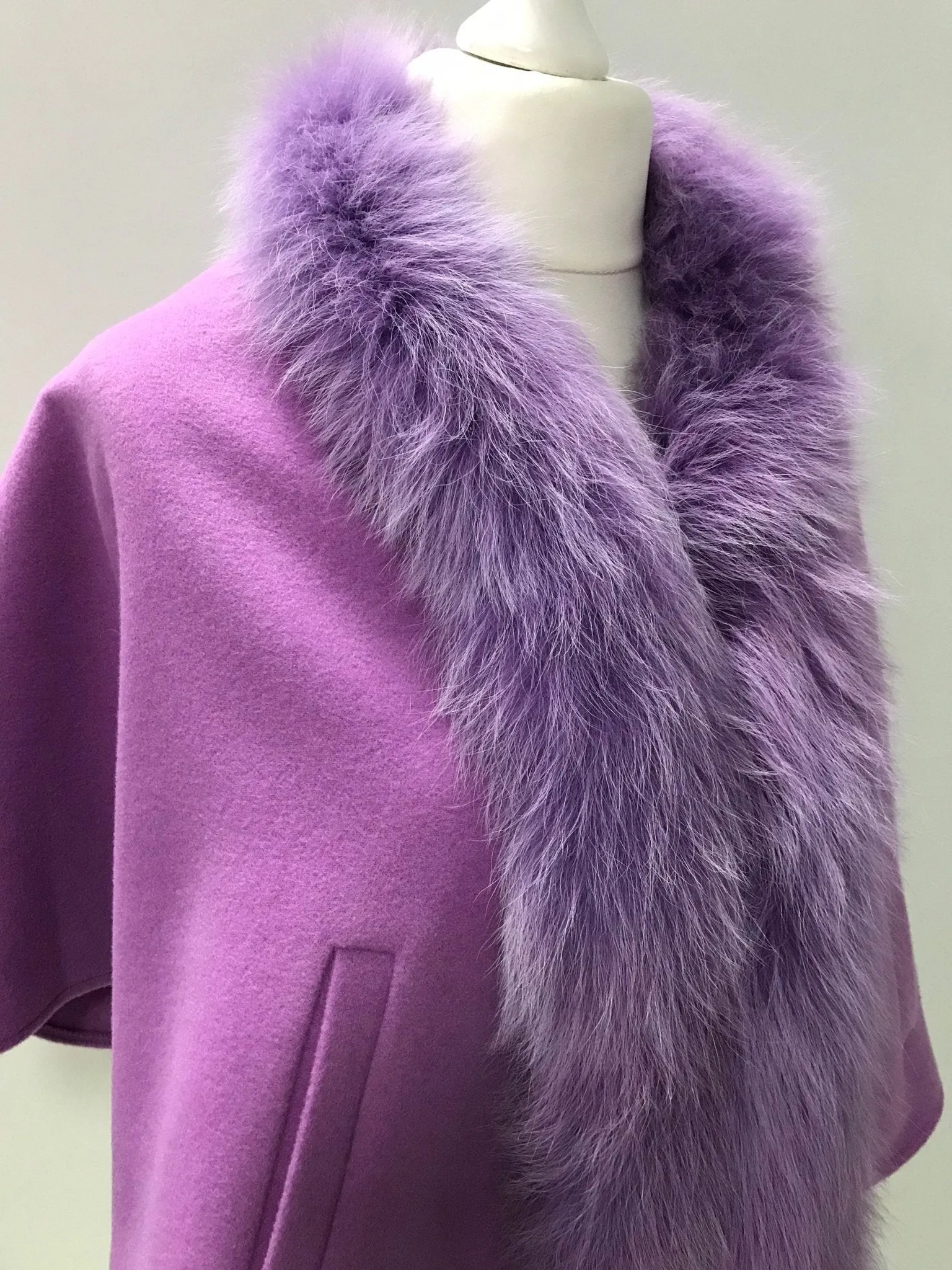 Purple Women Coat Cape Trim Fox Fur, Women's Poncho Jacket  Elegant coat