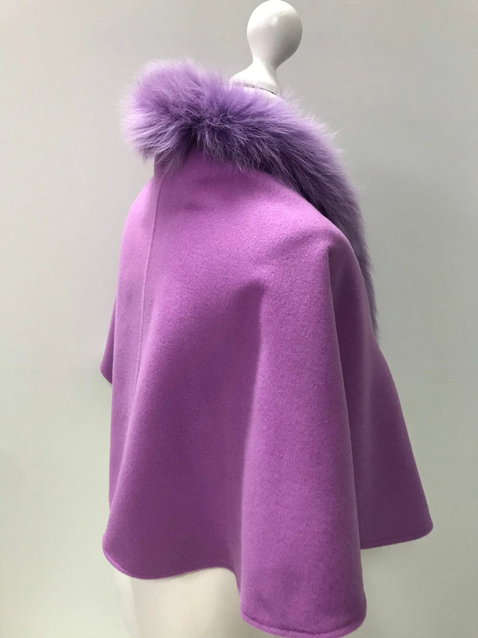 Purple Women Coat Cape Trim Fox Fur, Women's Poncho Jacket  Elegant coat