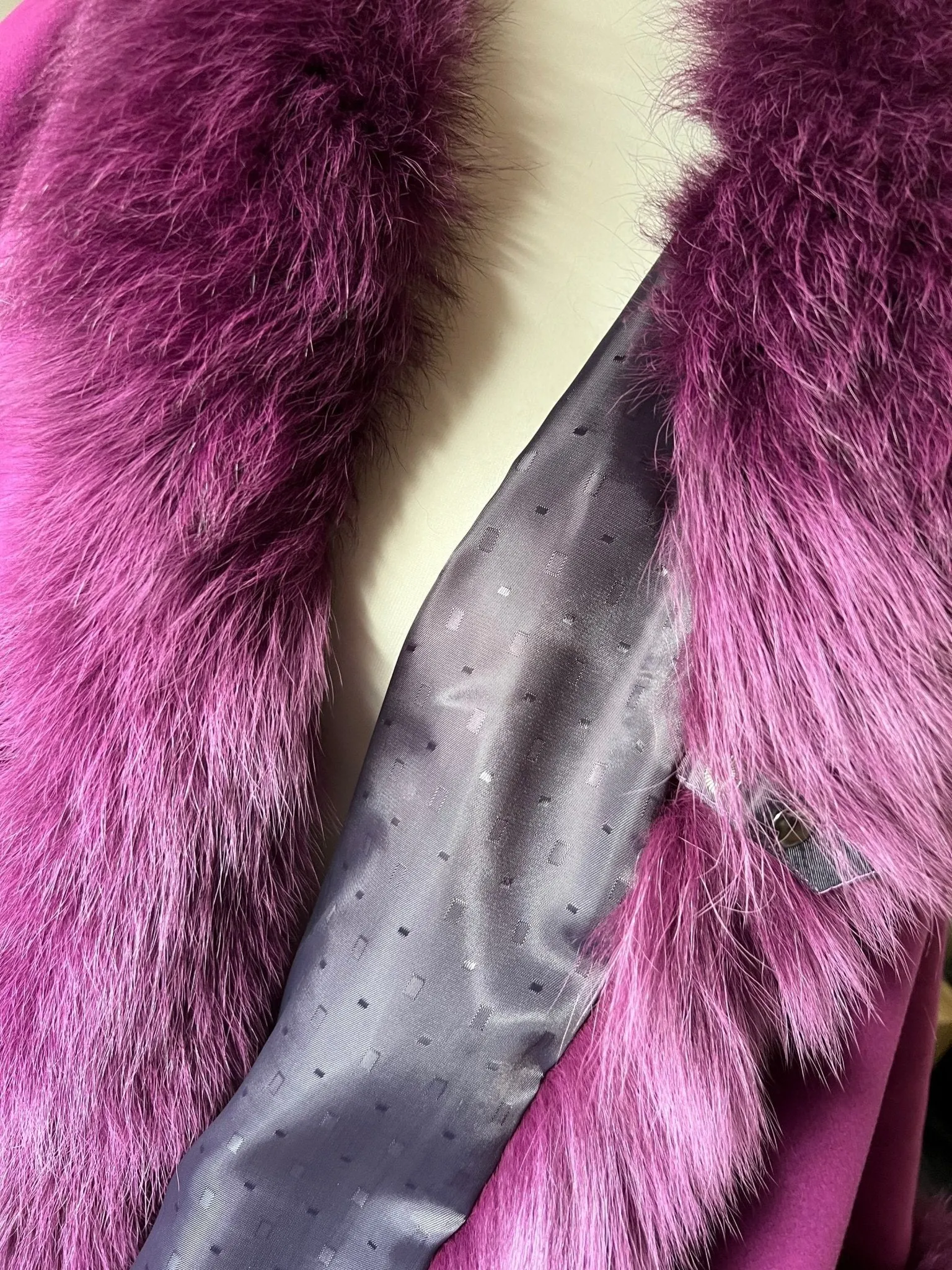 Purple Women Winter Coat Cape Trim Fox Fur, Winter Women's Poncho Jacket lined, Warm Elegant Women coat