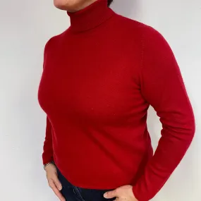Ruby Red Cashmere Polo Neck Jumper Large