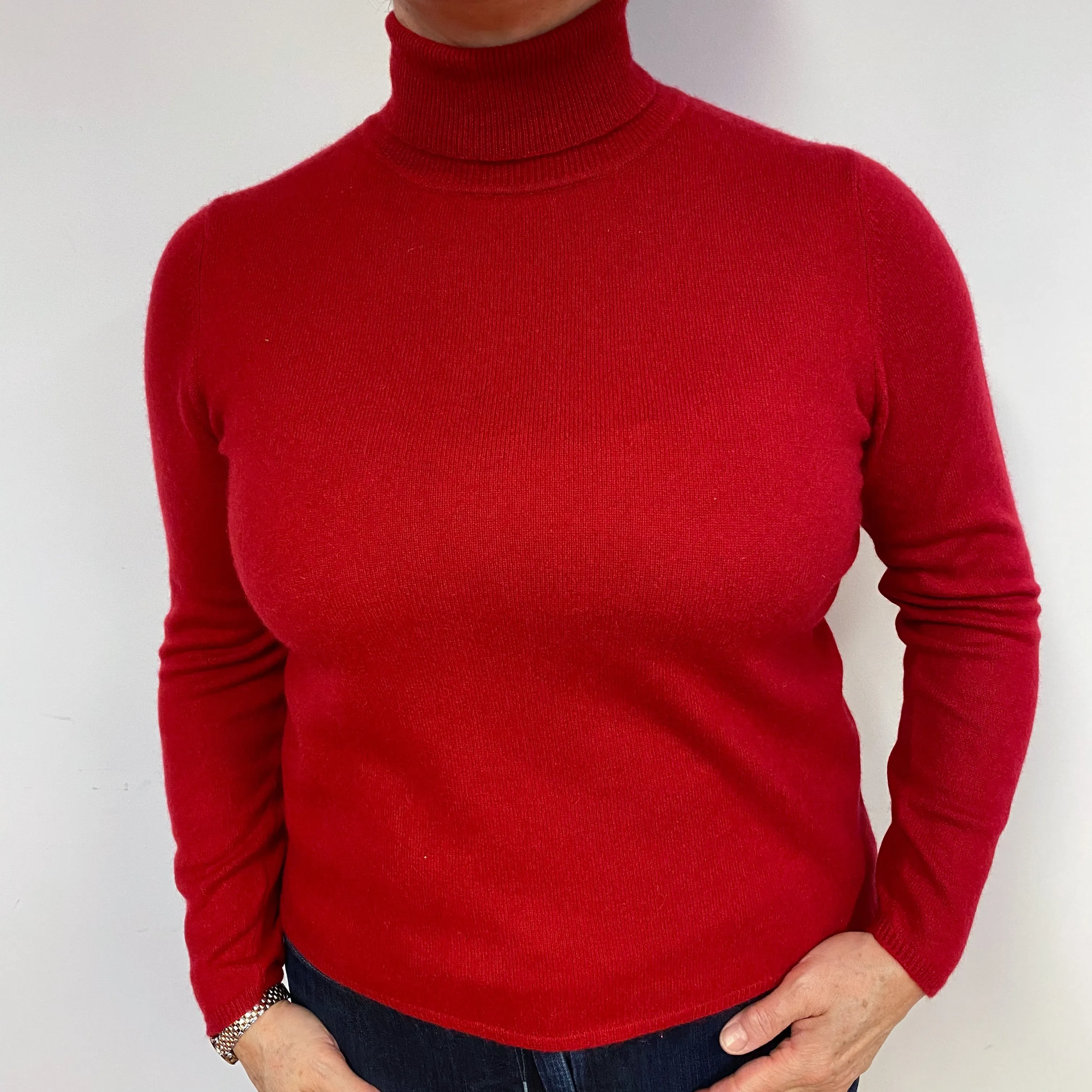 Ruby Red Cashmere Polo Neck Jumper Large