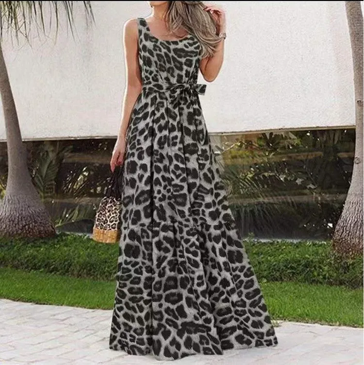 Sleeveless Belt Irregular Cake Maxi Dress