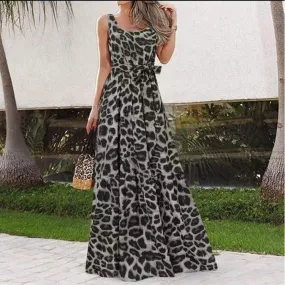 Sleeveless Belt Irregular Cake Maxi Dress