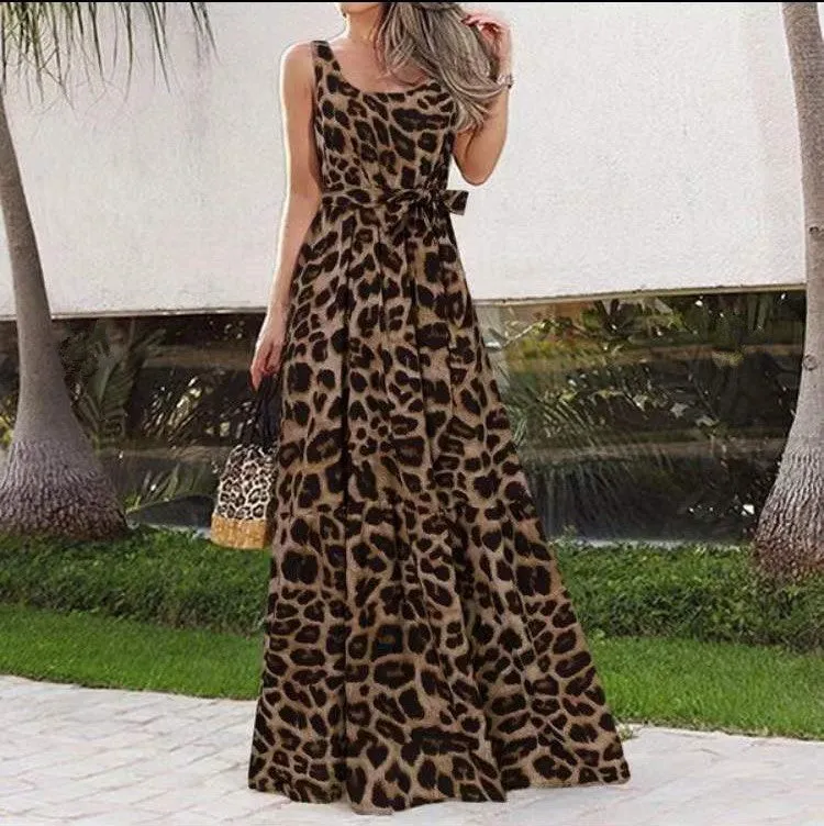 Sleeveless Belt Irregular Cake Maxi Dress