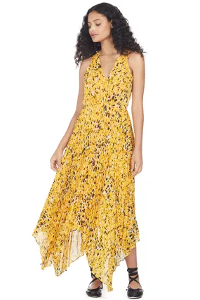 Sleeveless V Neck Dress W/ Pleated Skirt (Marigold Multi)