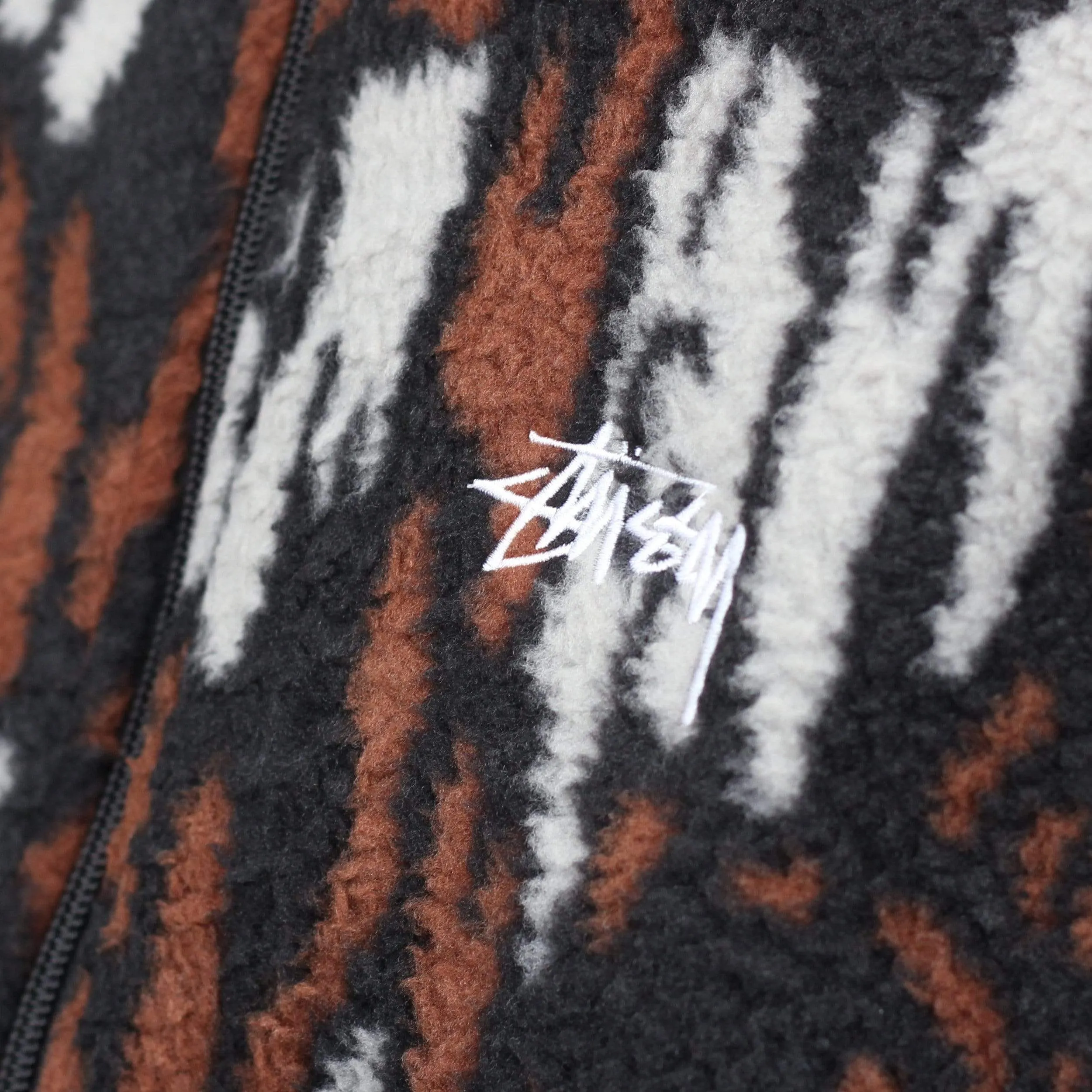 Stussy Tree Bark Fleece Jacket Brown