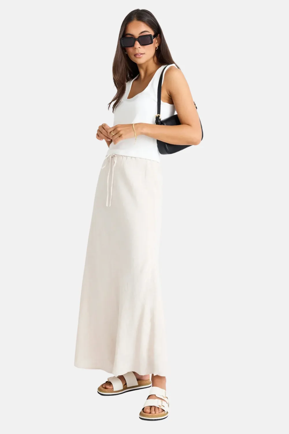 Summit Natural Tie Waist Bias Maxi Skirt
