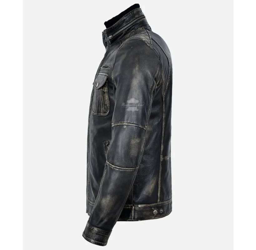 TORONTO Yellow Vintage LEATHER JACKET CLASSIC DOUBLE COLLARED JACKET