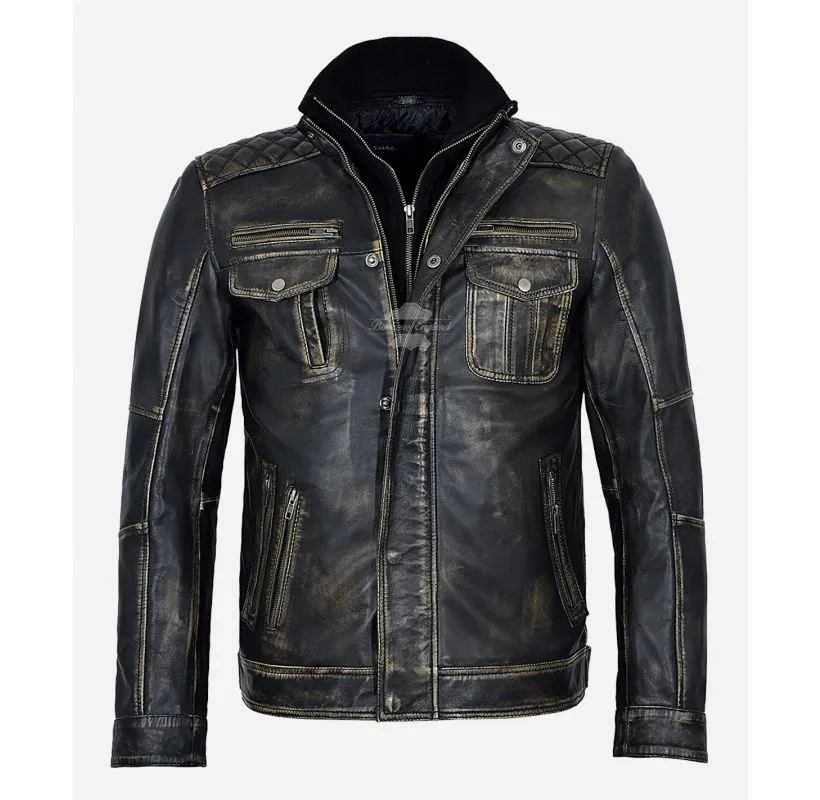 TORONTO Yellow Vintage LEATHER JACKET CLASSIC DOUBLE COLLARED JACKET