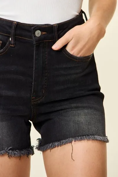 Tummy Control Black Denim Shorts