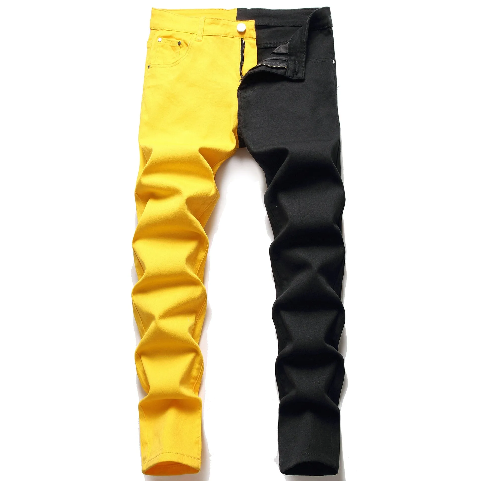 Two-Tone Colour Denim Rockstar Patchwork Two Different Coloured Party Pants
