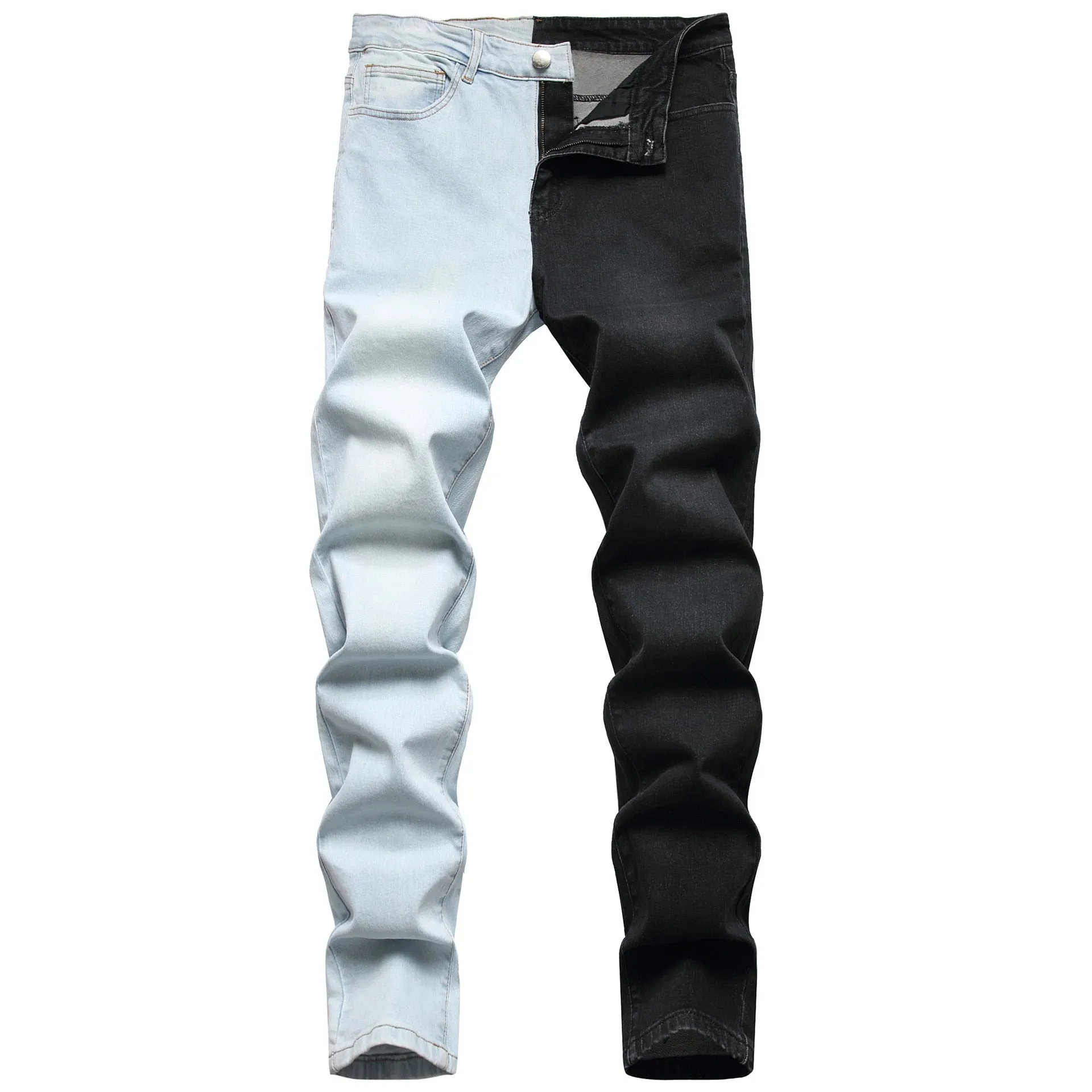 Two-Tone Colour Denim Rockstar Patchwork Two Different Coloured Party Pants