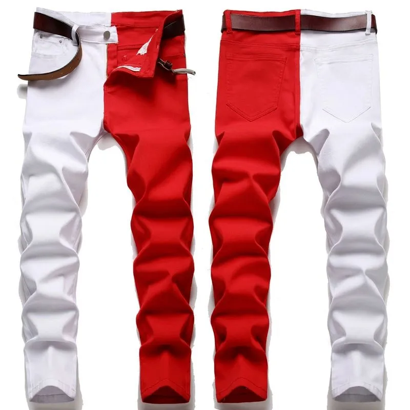 Two-Tone Colour Denim Rockstar Patchwork Two Different Coloured Party Pants