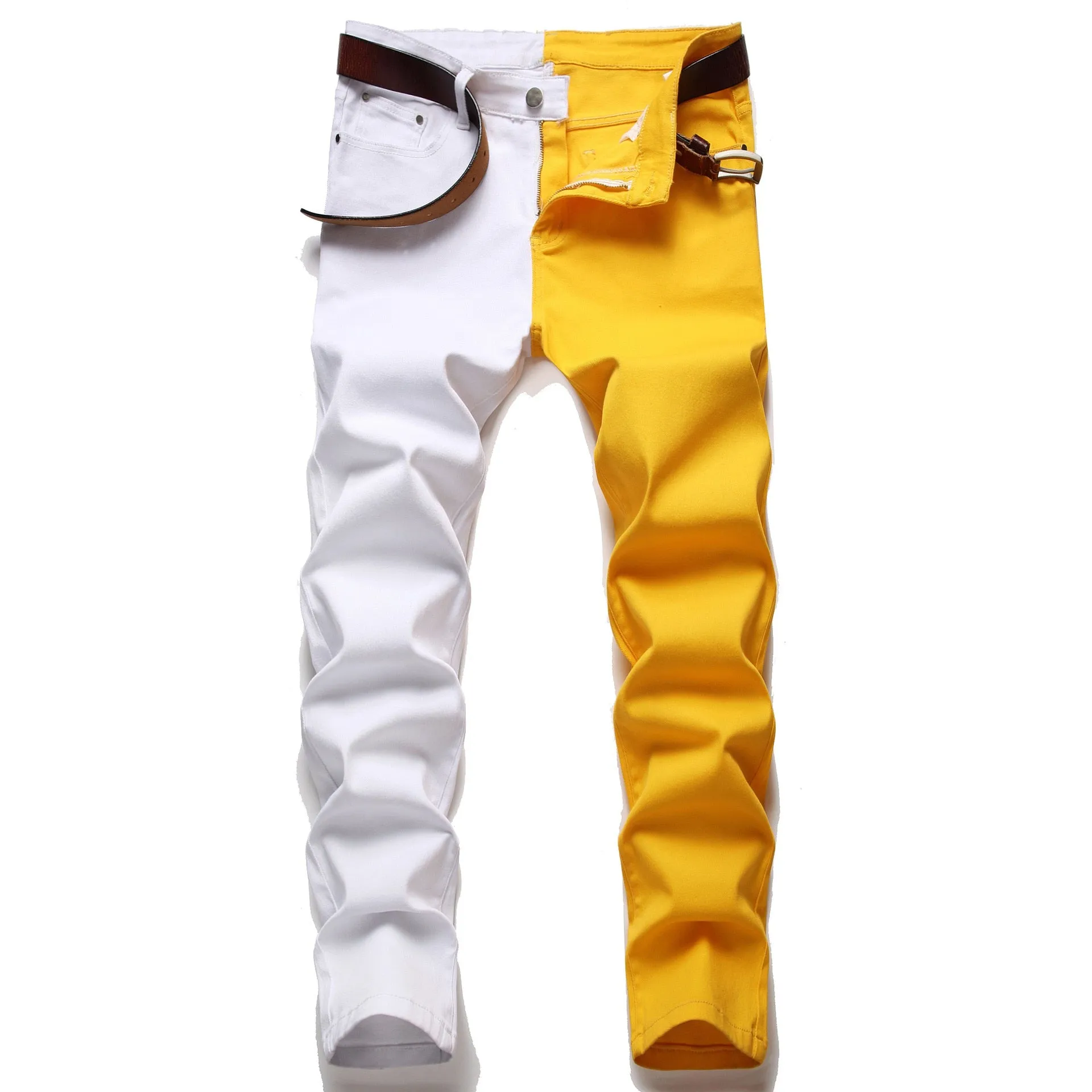 Two-Tone Colour Denim Rockstar Patchwork Two Different Coloured Party Pants