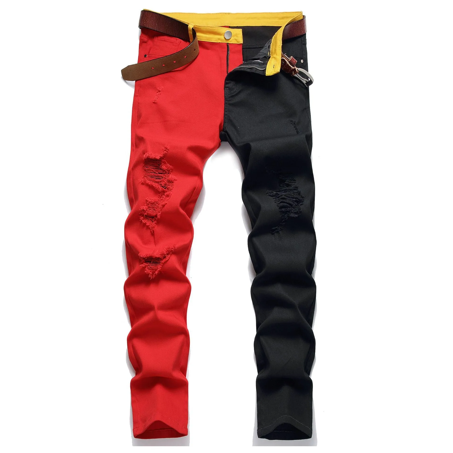 Two-Tone Colour Denim Rockstar Patchwork Two Different Coloured Party Pants