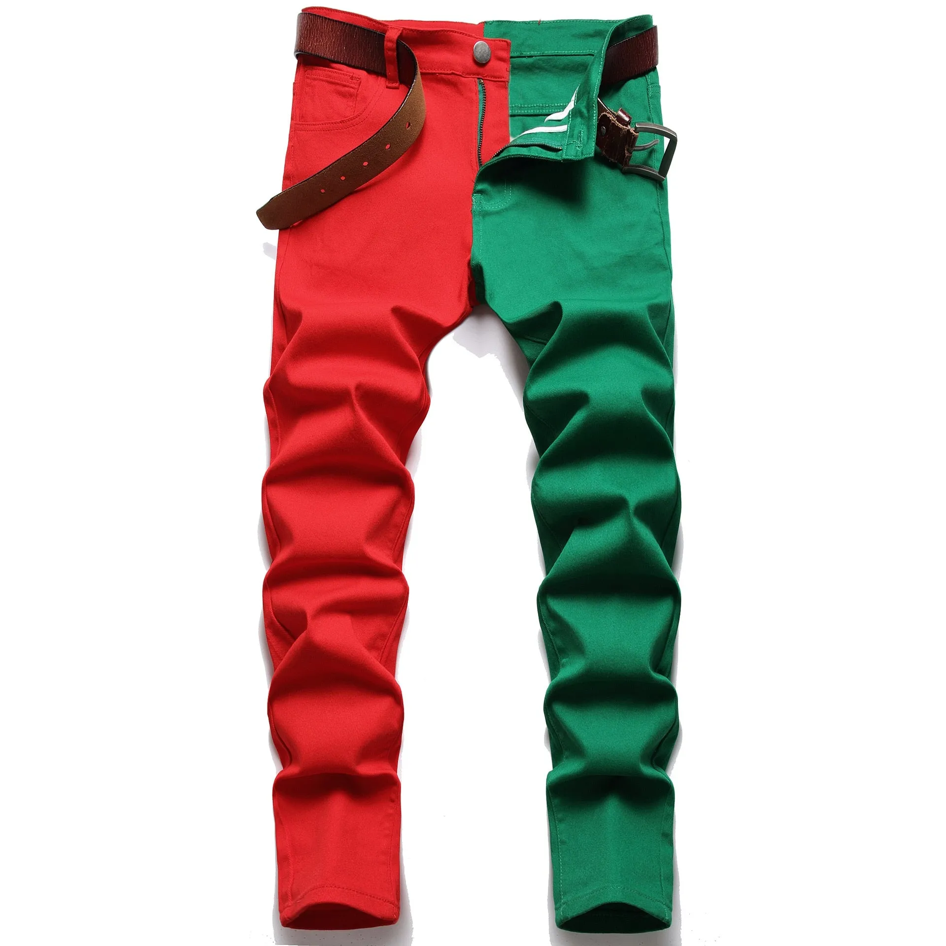 Two-Tone Colour Denim Rockstar Patchwork Two Different Coloured Party Pants