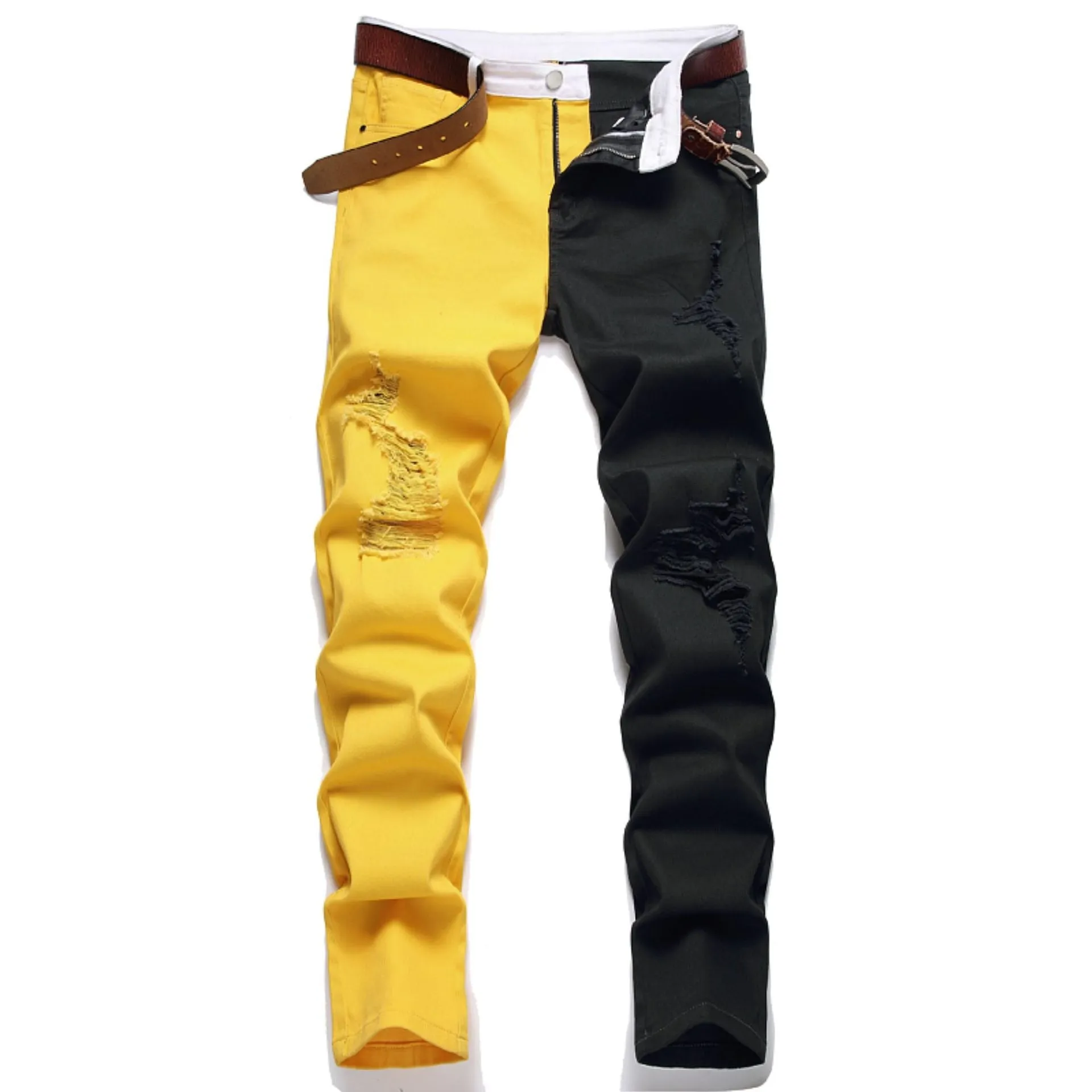 Two-Tone Colour Denim Rockstar Patchwork Two Different Coloured Party Pants
