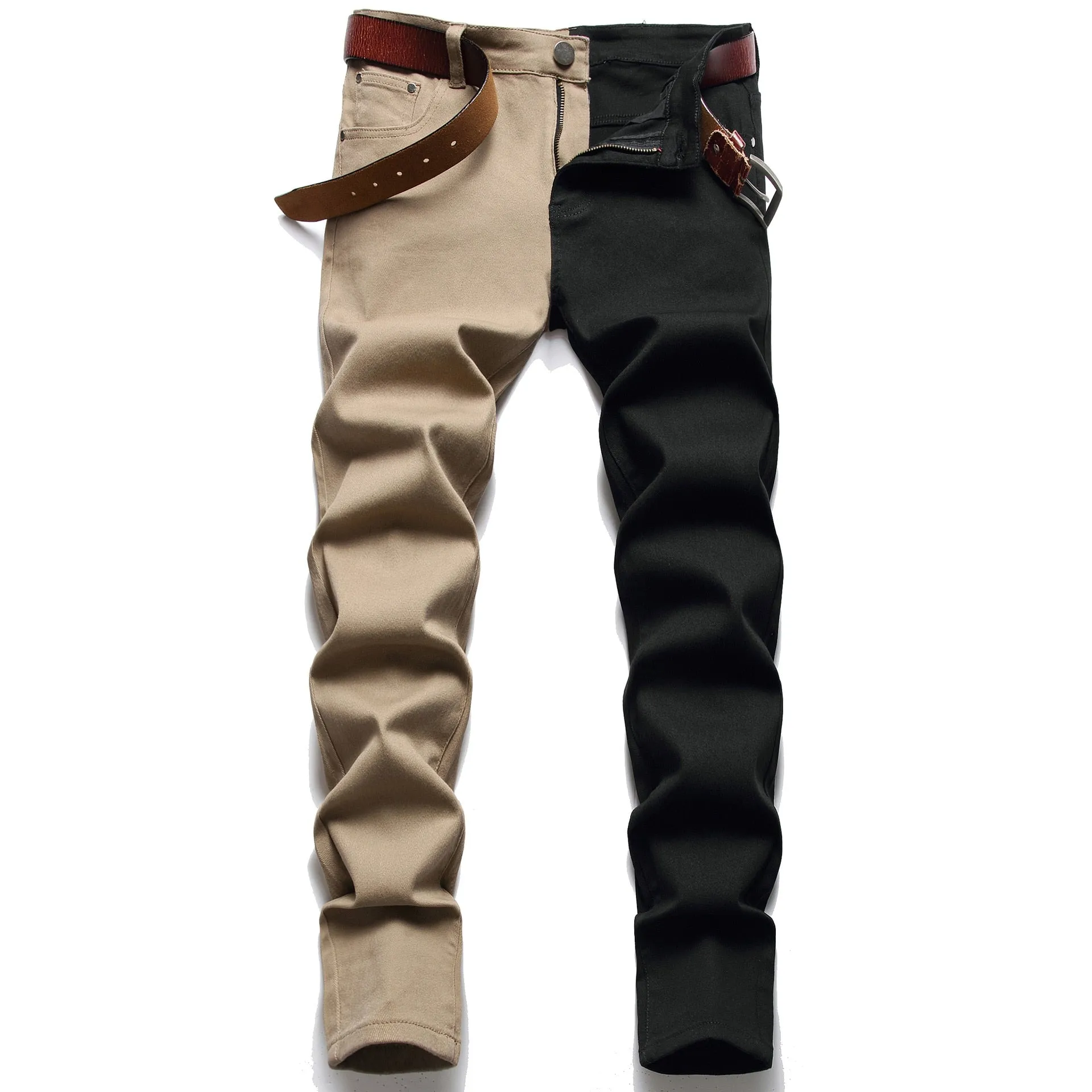 Two-Tone Colour Denim Rockstar Patchwork Two Different Coloured Party Pants