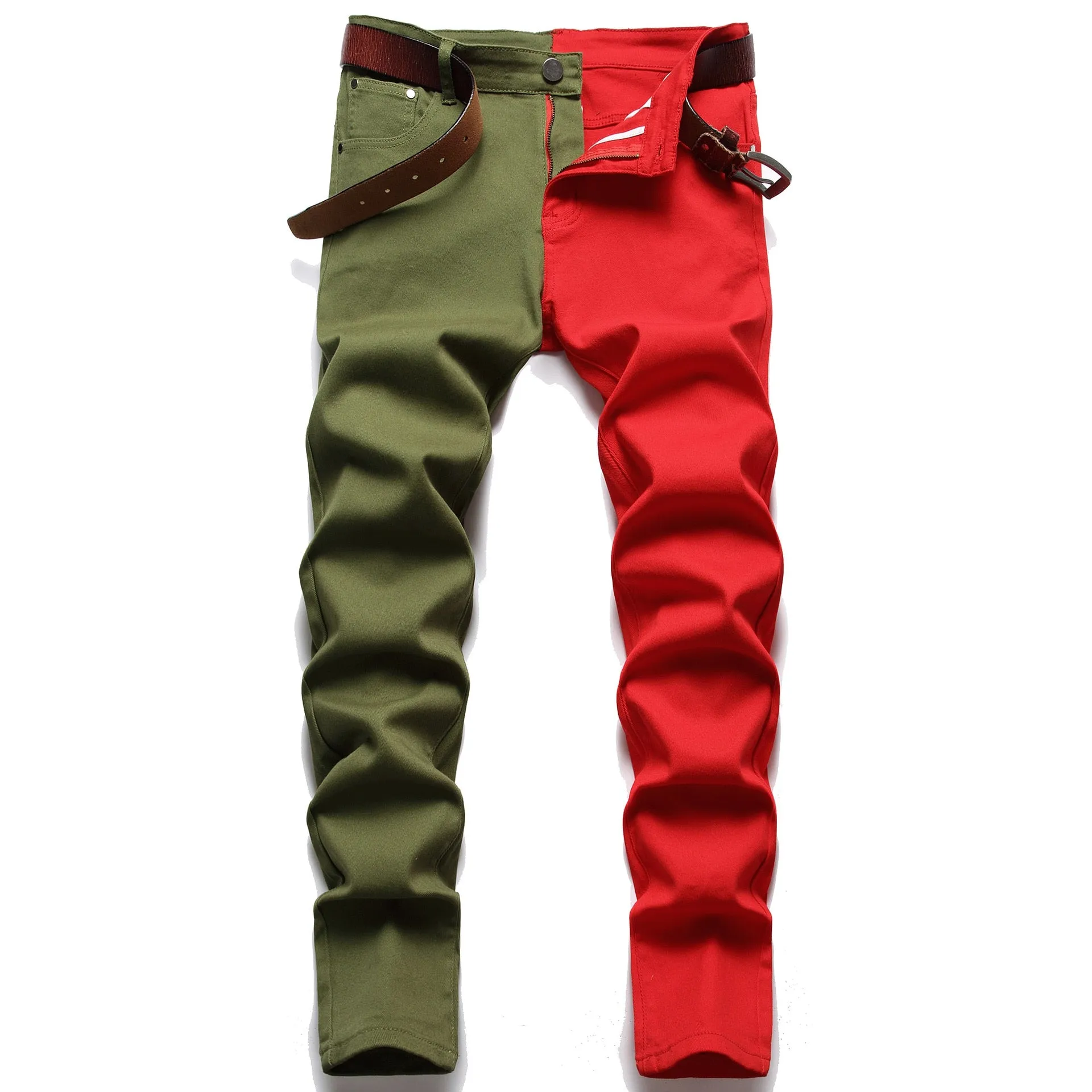Two-Tone Colour Denim Rockstar Patchwork Two Different Coloured Party Pants