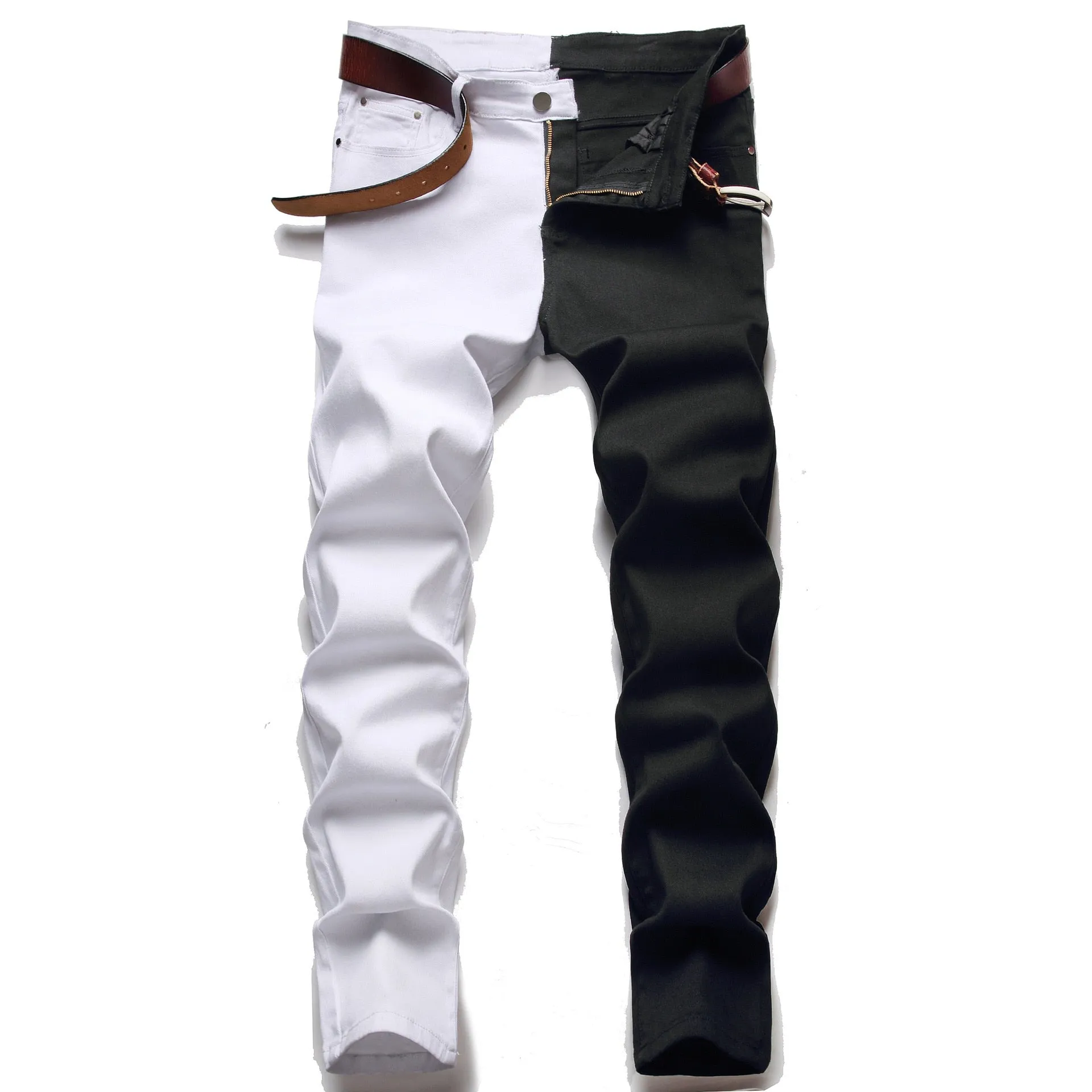 Two-Tone Colour Denim Rockstar Patchwork Two Different Coloured Party Pants