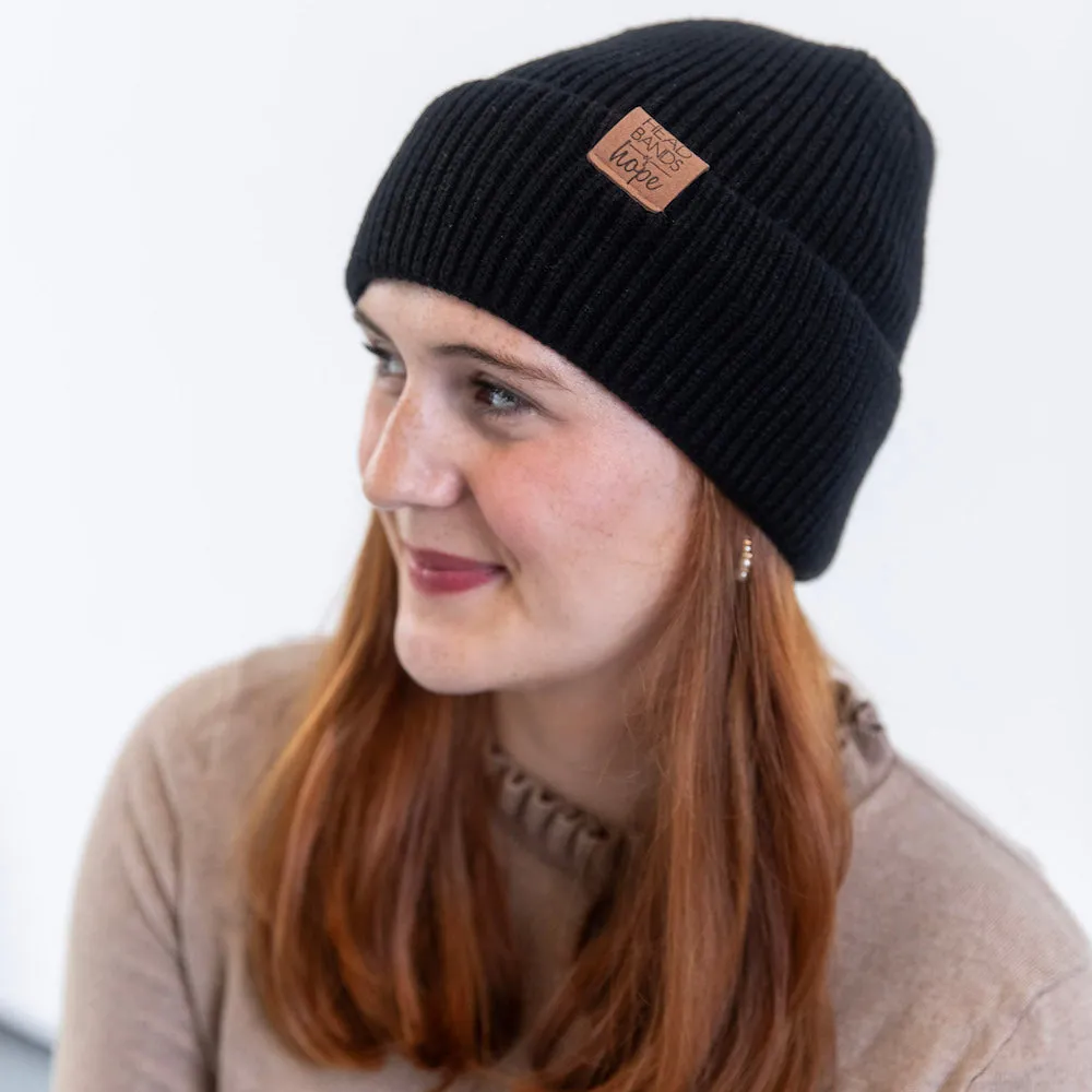 Unisex Ribbed Knit Beanie - Black