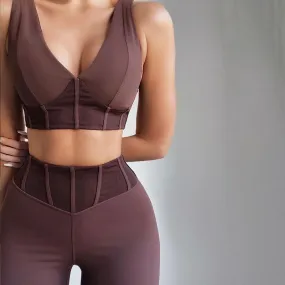 V-Neck Crop Top and High Waist Leggings Matching Set