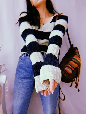 Vintage 90s fluffy striped cable knit tight jumper